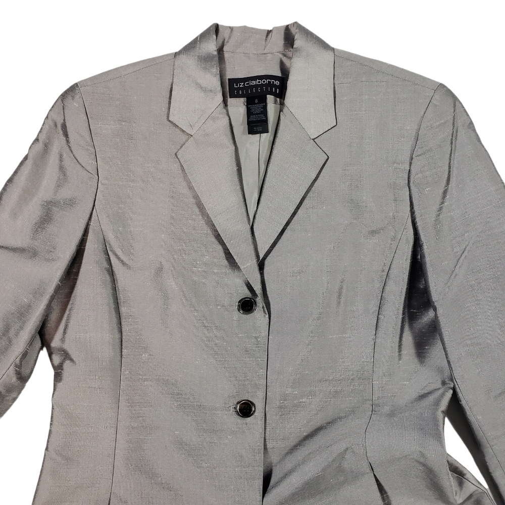 Liz Claiborne 100% Silk Gray Blazer Jacket Size 8 Button Up Professional Career - Picture 5 of 13